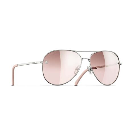 Chanel Pilot Light Pink Clear Glitter Mirror Brown Sunglasses.